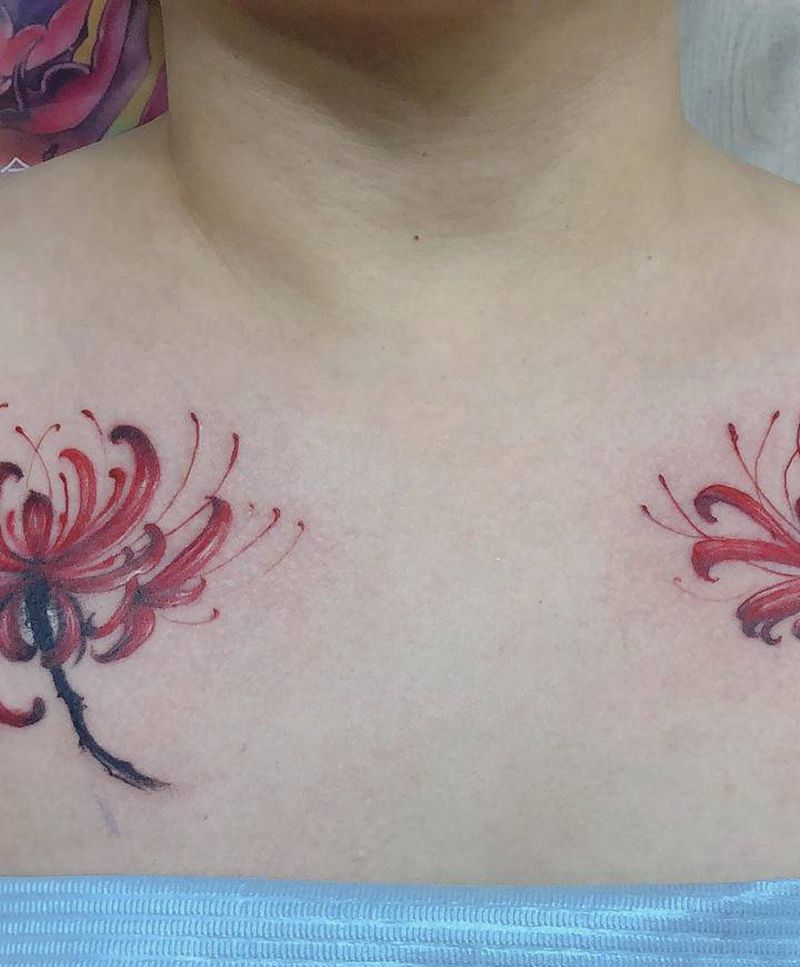 彼岸花纹身图片_胸部新传统纹身图案