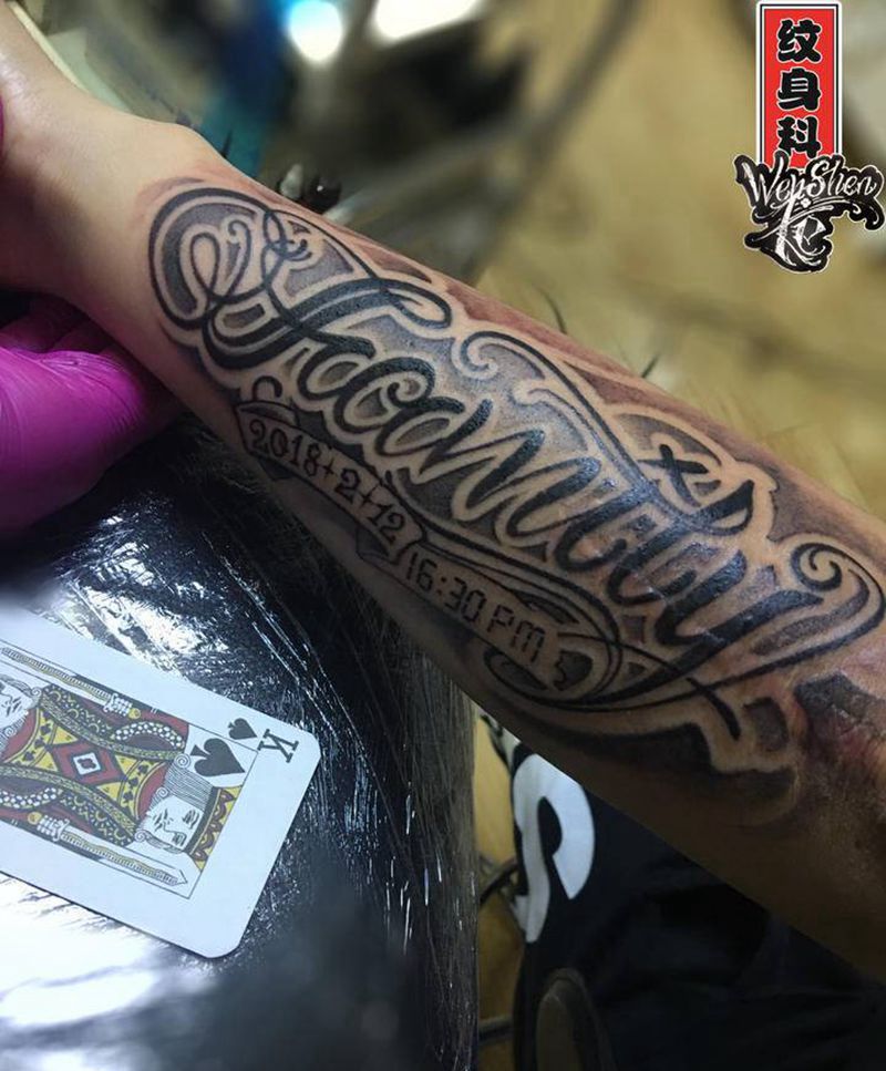 设计奇卡诺纹身图片_手臂花体字奇卡诺花体字纹身图案