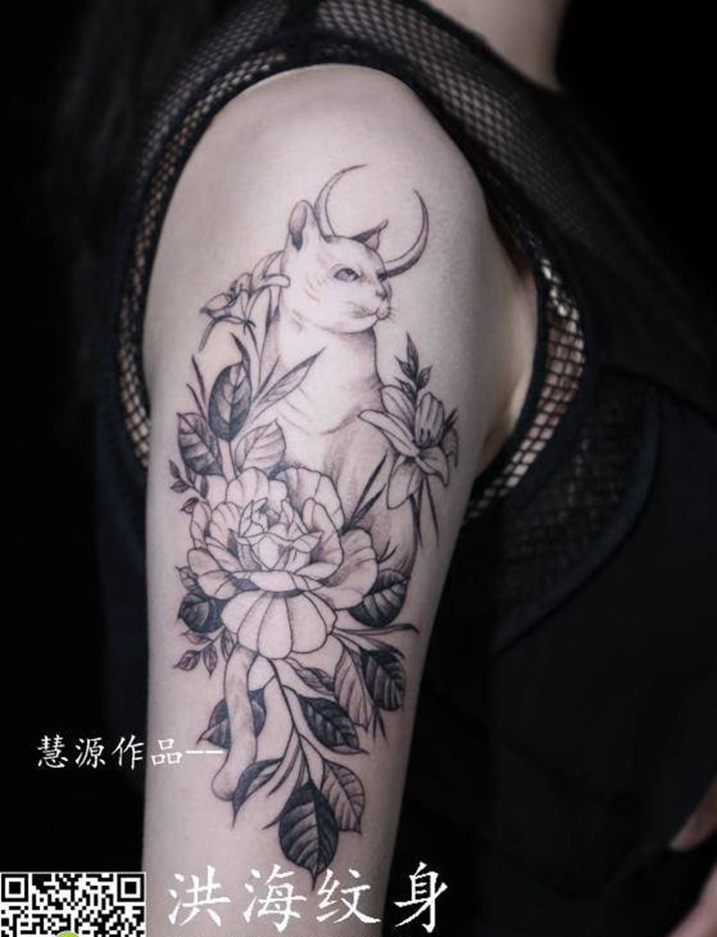 素花纹身图片_手臂肩部点刺纹身图案