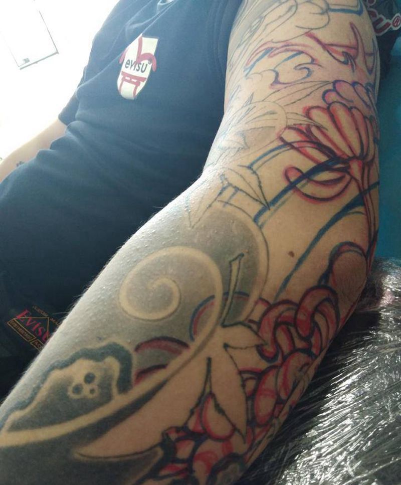 衔接纹身图片_手臂老传统新传统花臂纹身图案