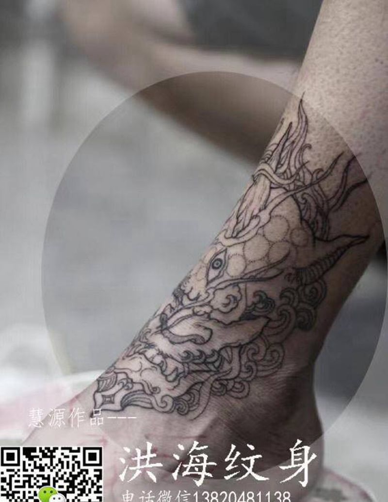 唐狮纹身图片_脚部纹身图案