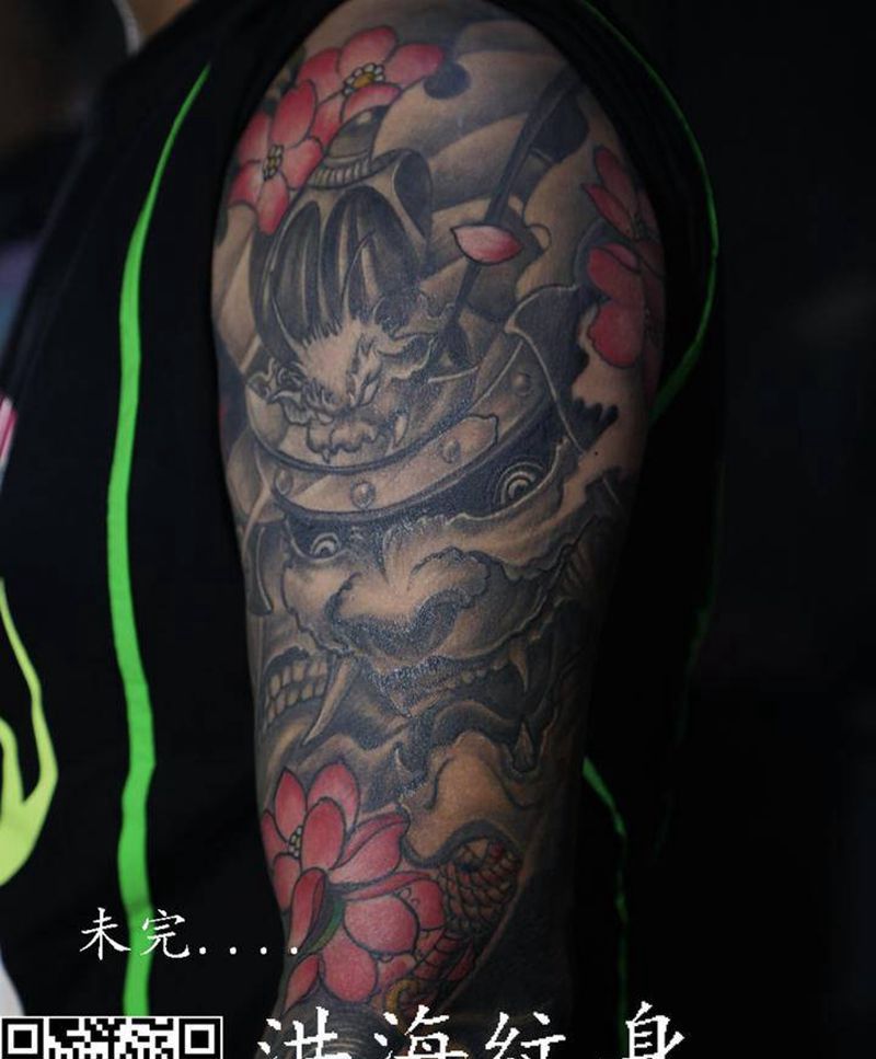 武士纹身图片_手臂新传统老传统纹身图案