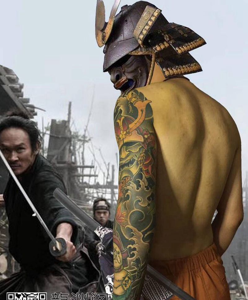 鬼武士纹身图片_手臂老传统新传统纹身图案