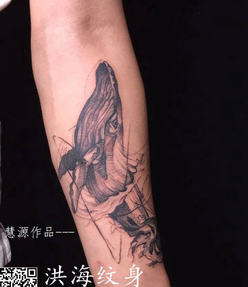 鲸落纹身图片_手臂纹身图案