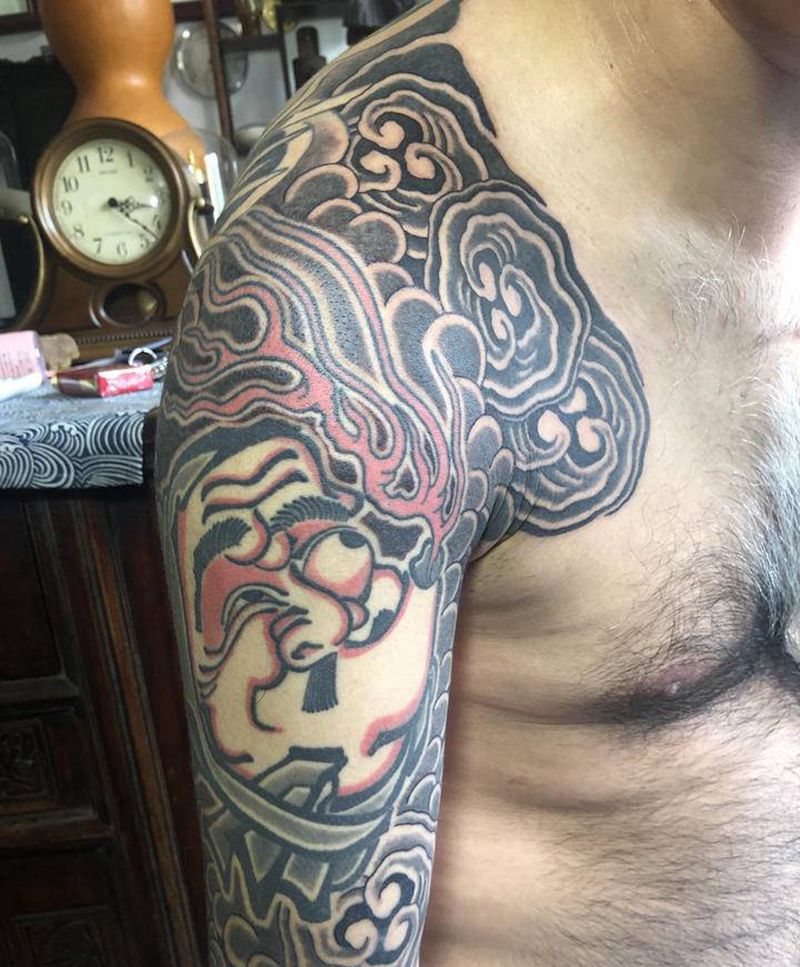 火男纹身图片_手臂老传统纹身图案