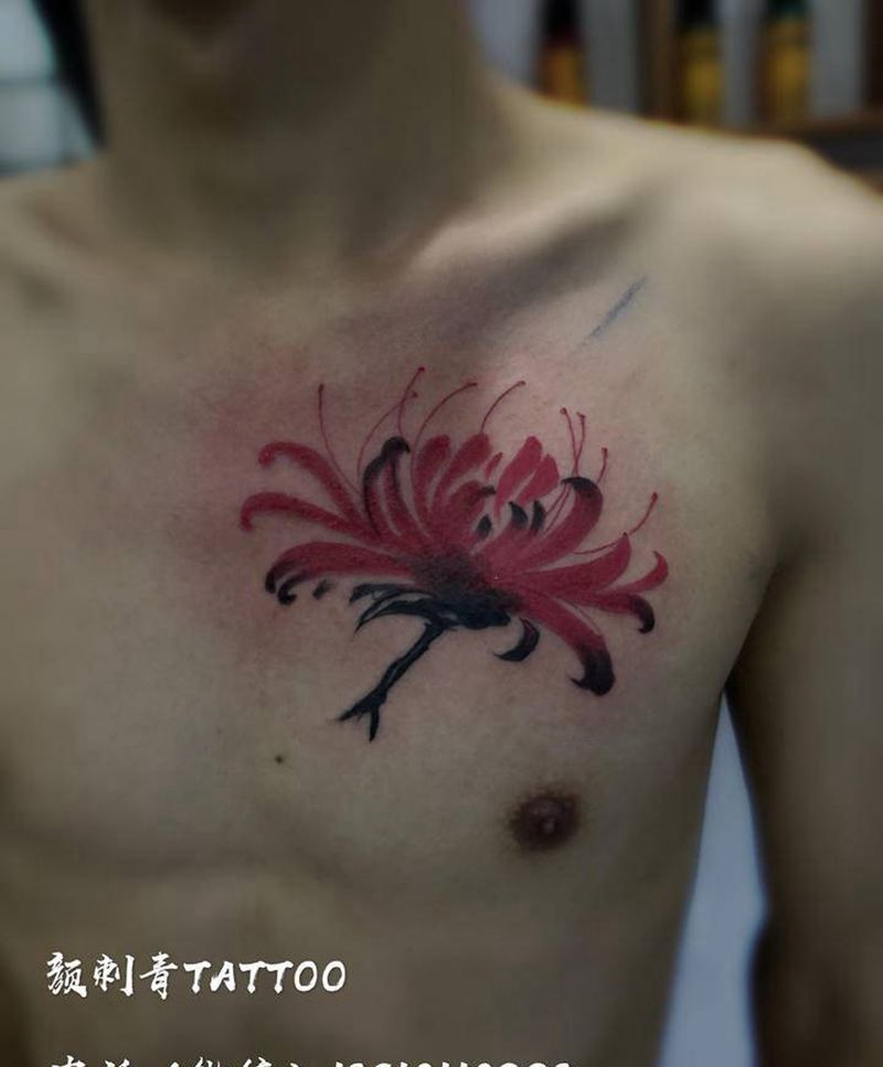 彼岸花纹身图片_胸部纹身图案