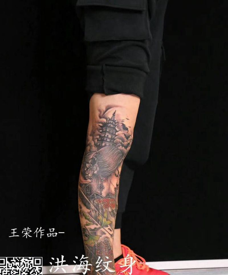 小腿遮盖纹身图片_腿部纹身图案