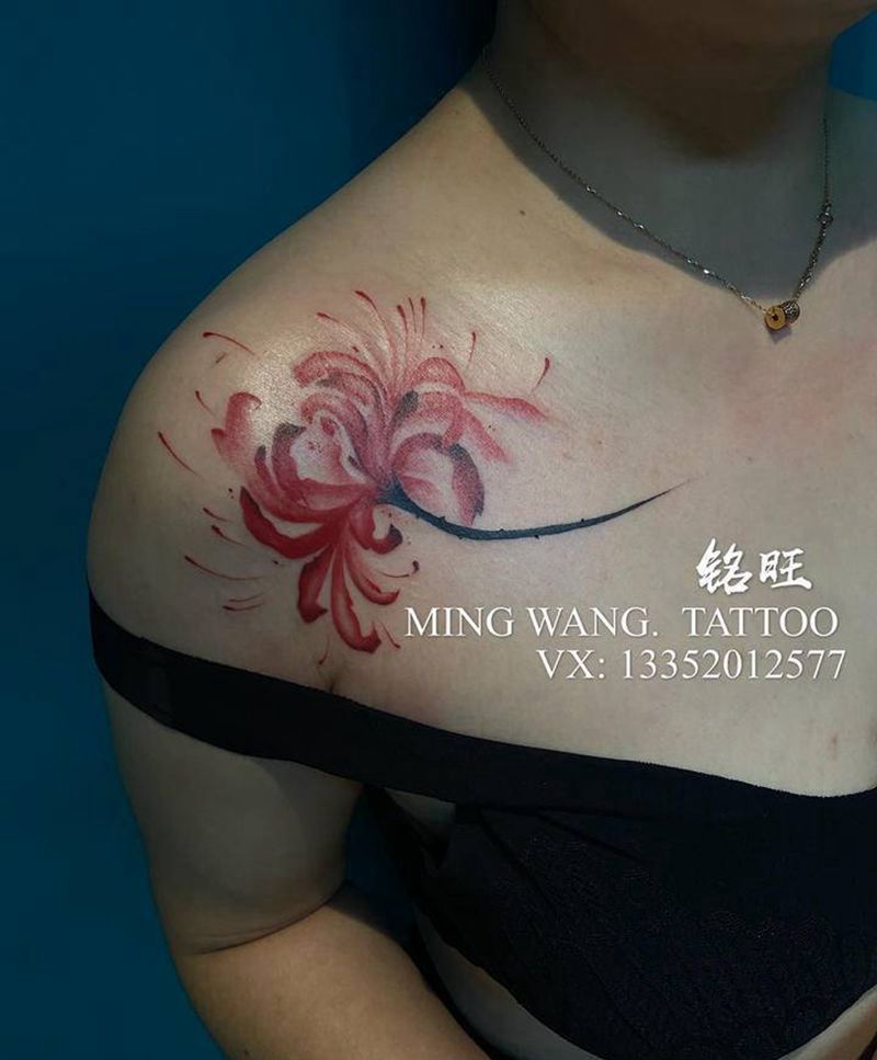 彼岸花纹身图片_胸部纹身图案