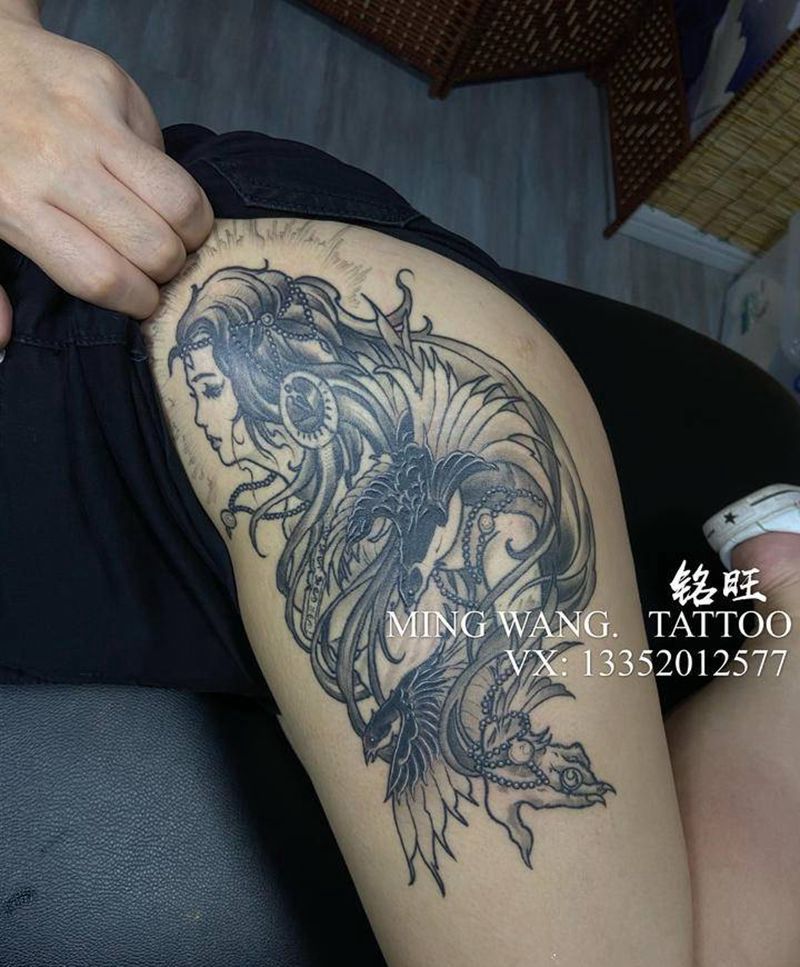 欧美大腿图纹身图片_腿部纹身图案