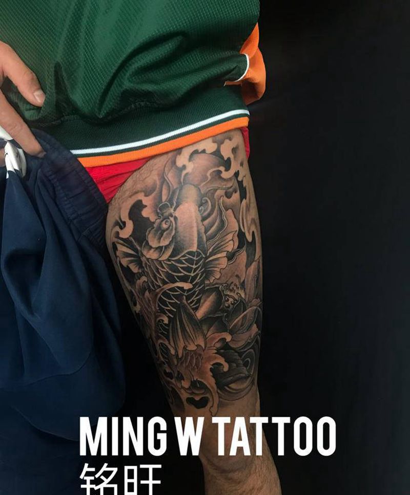 鲫鱼纹身图片_腿部老传统纹身图案