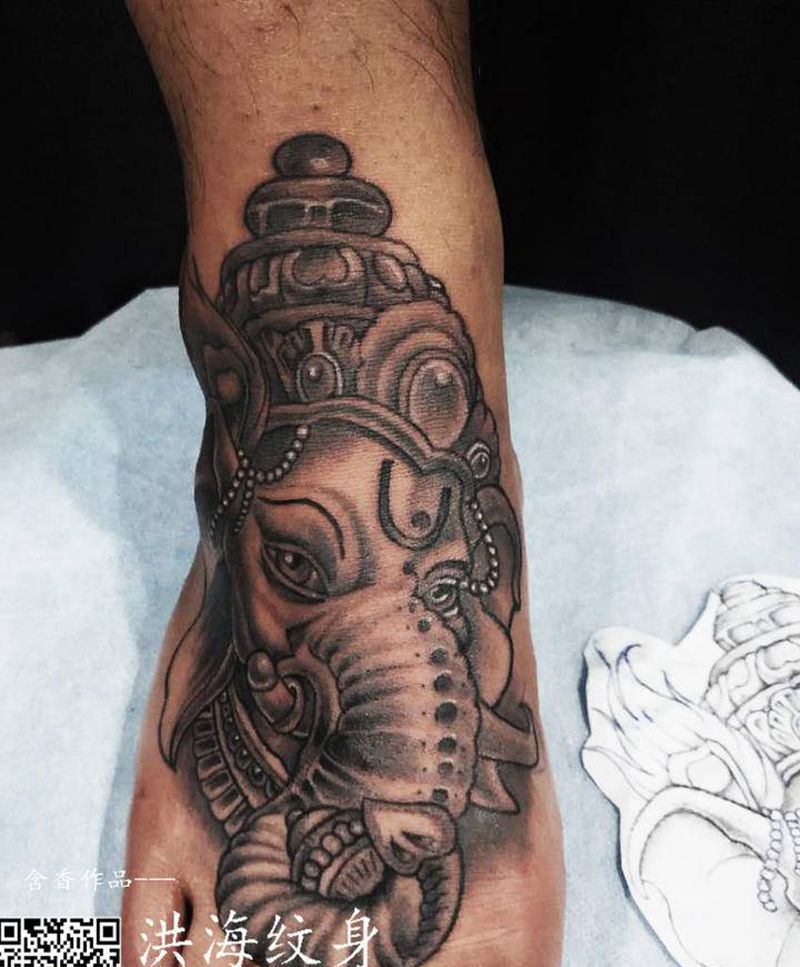 象神纹身图片_脚部腿部纹身图案