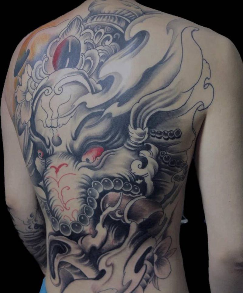 象神纹身图片_背部纹身图案