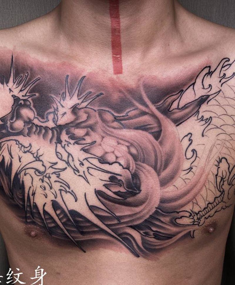 龙纹身图片_胸部新传统纹身图案