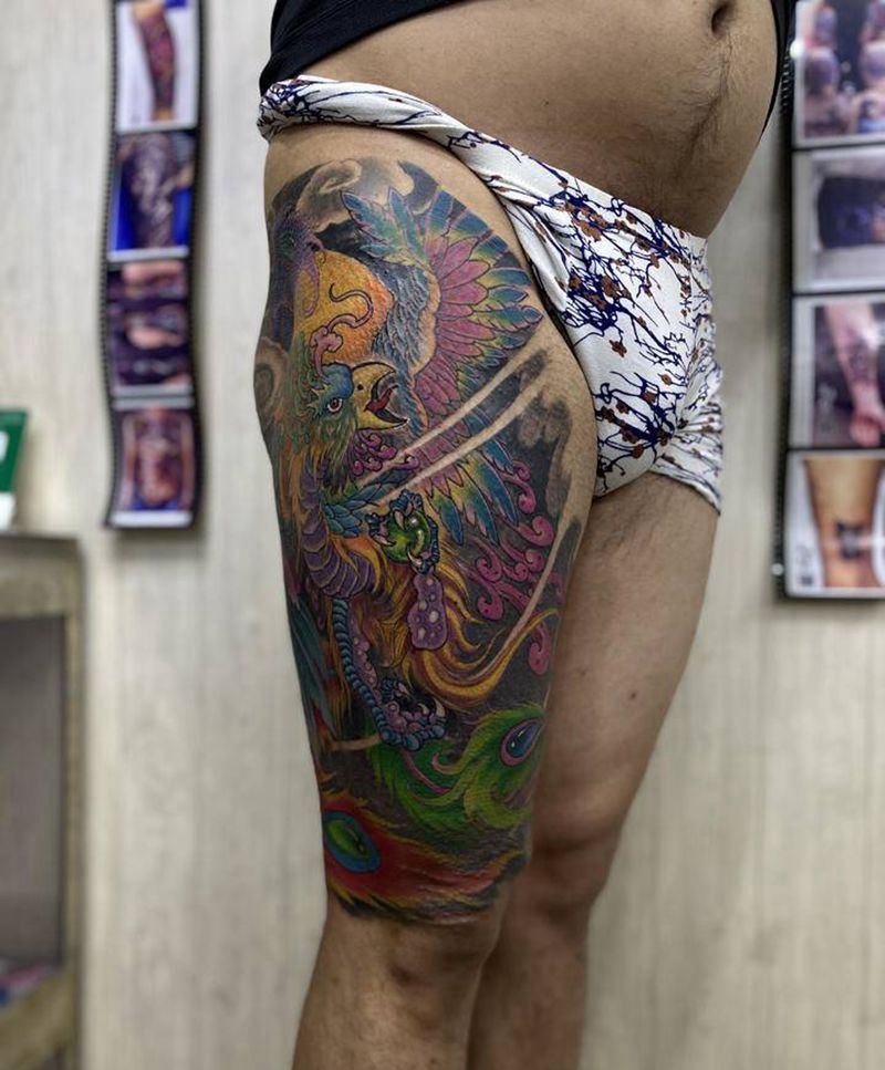 #凤凰纹身#原创#纹身图片_腿部新传统纹身图案