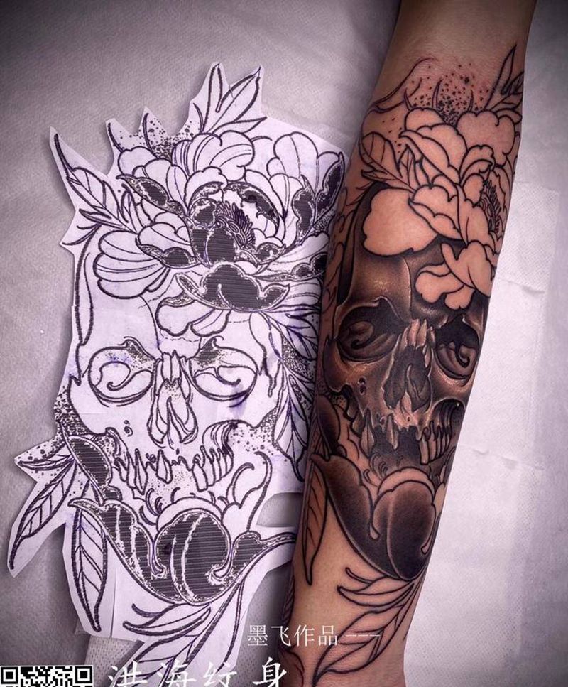 骷髅纹身图片_手臂新传统纹身图案