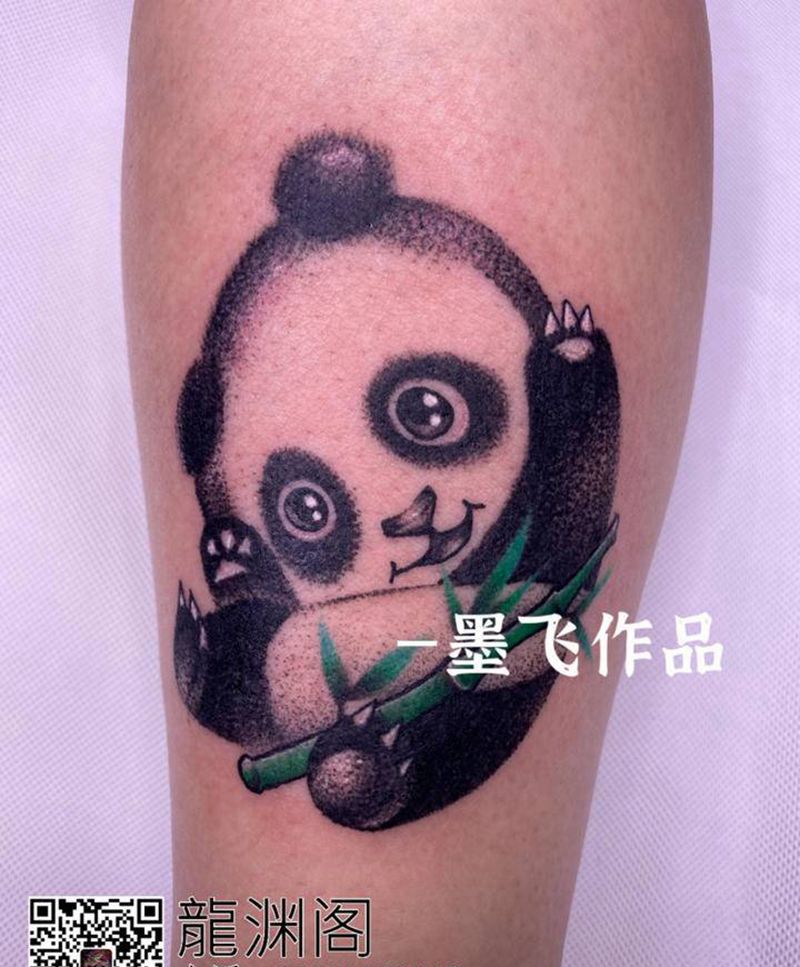 熊猫纹身图片_腿部纹身图案