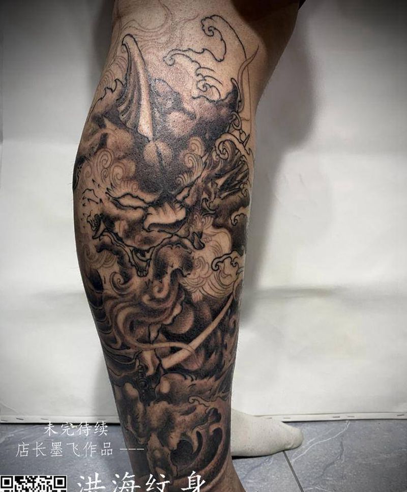 唐狮纹身图片_腿部手部纹身图案