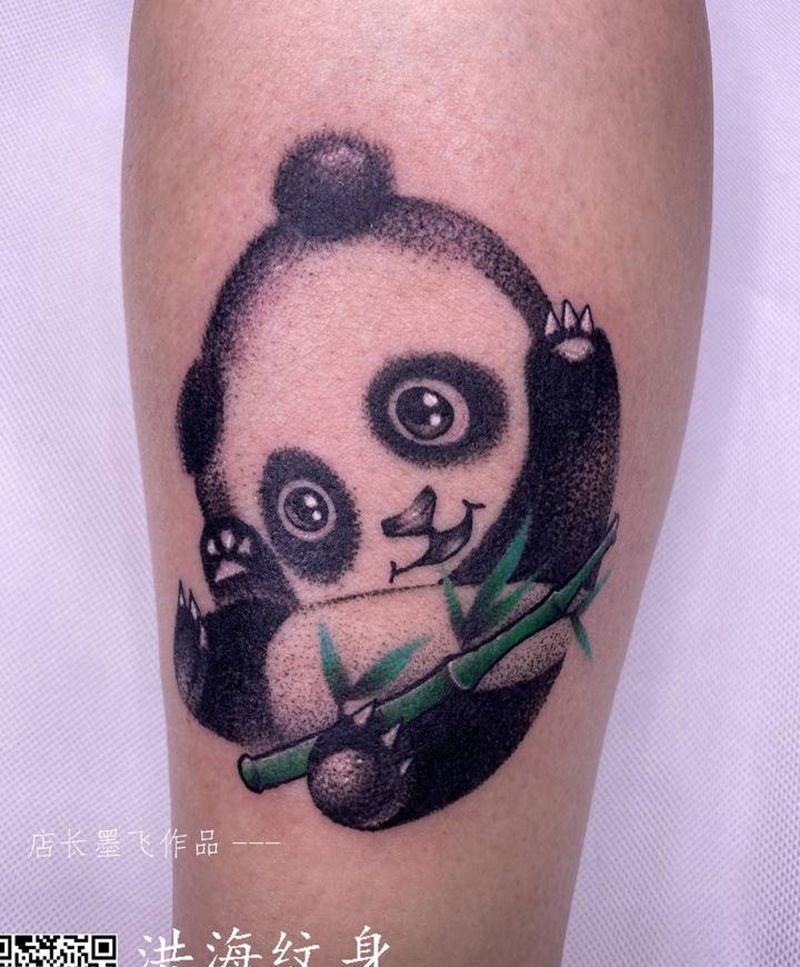 小熊猫纹身图片_腿部手部纹身图案