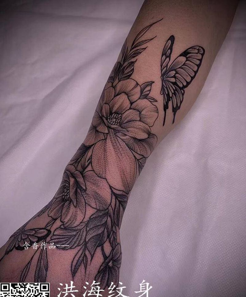 素花纹身图片_手臂臀部点刺纹身图案