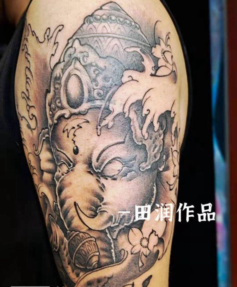 象神纹身图片_肩部纹身图案