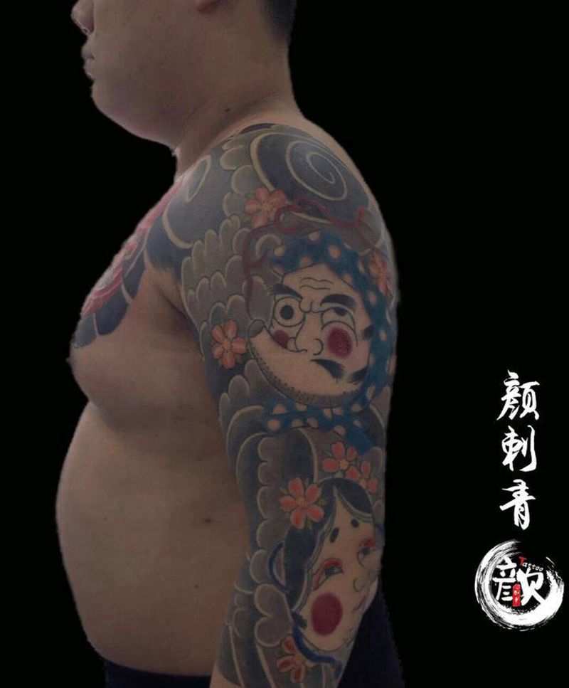 老传统七分半胛纹身图片_肩部老传统纹身图案