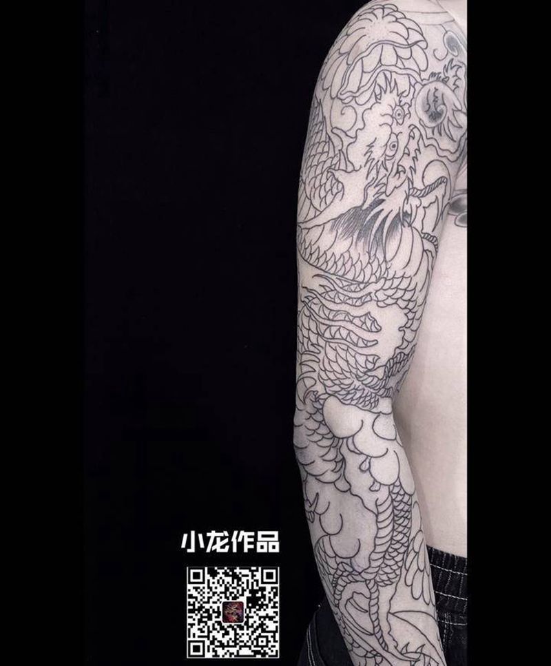 老传统花臂龙(未完)纹身图片_手臂纹身图案