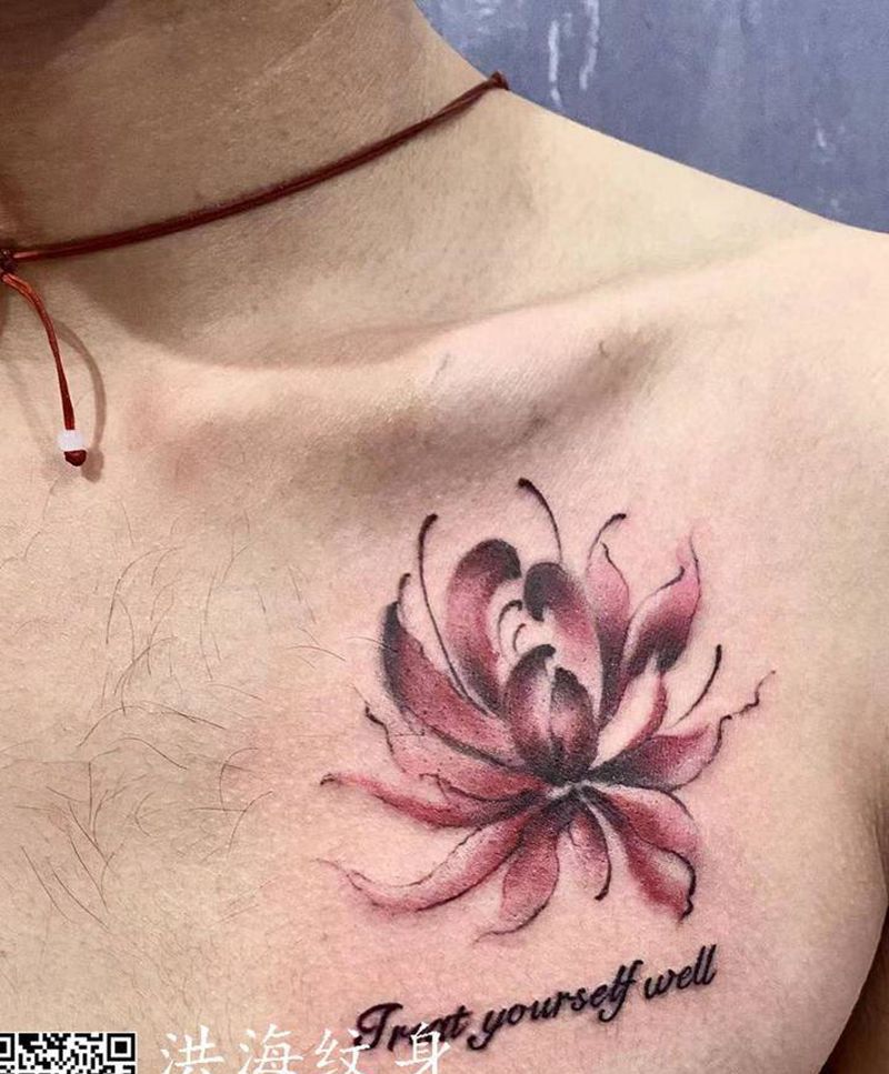 彼岸花纹身图片_胸部水彩纹身图案