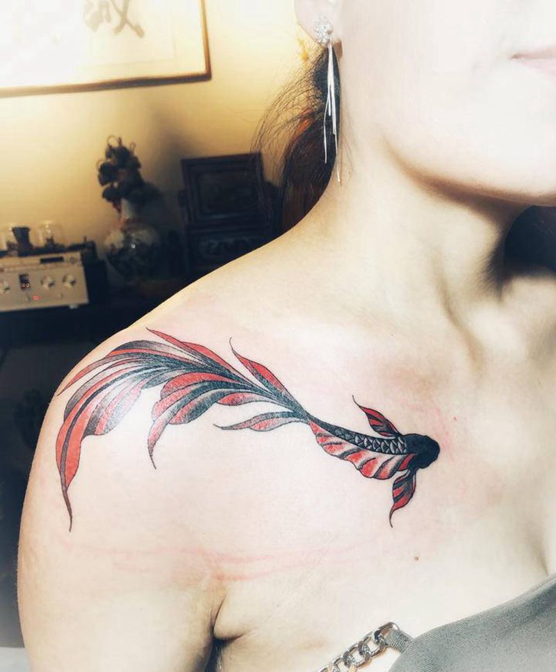 小清新纹身图片_胸部腹部水彩水墨纹身图案