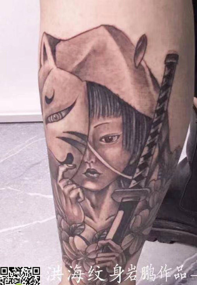 艺妓纹身图片_腿部纹身图案