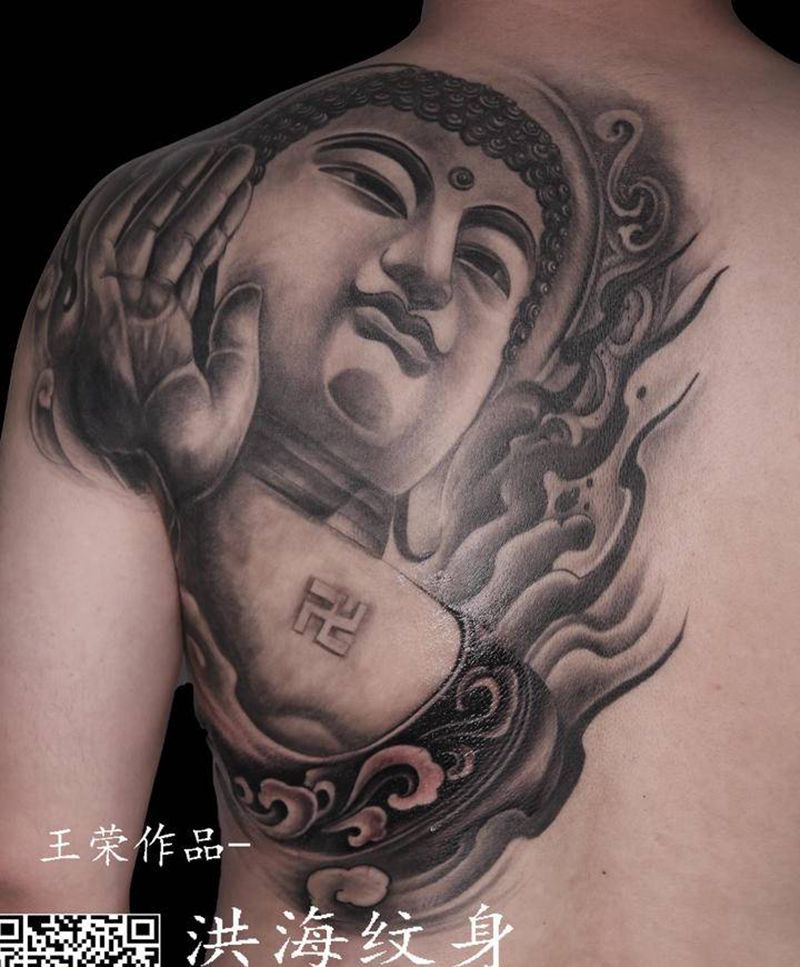 佛纹身图片_肩部新传统纹身图案