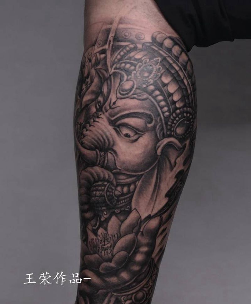 象神纹身图片_手臂新传统纹身图案