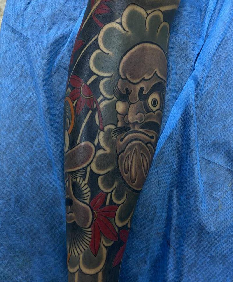 般若纹身图片_腿部脚部老传统水墨纹身图案