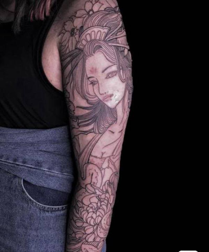 艺妓纹身图片_手臂新传统纹身图案