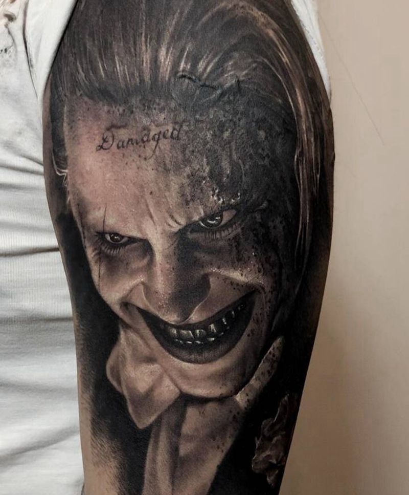 小丑纹身图片_手臂腿部欧美写实小丑花臂肖像纹身图案