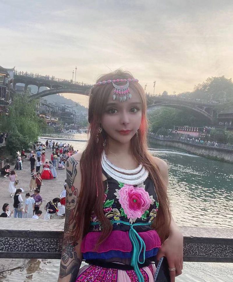 美女拼接花臂纹身图片_手臂老传统Old School纹身图案