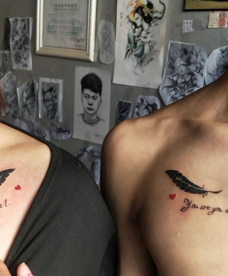 情侣小图纹身图片_胸部图腾纹身图案