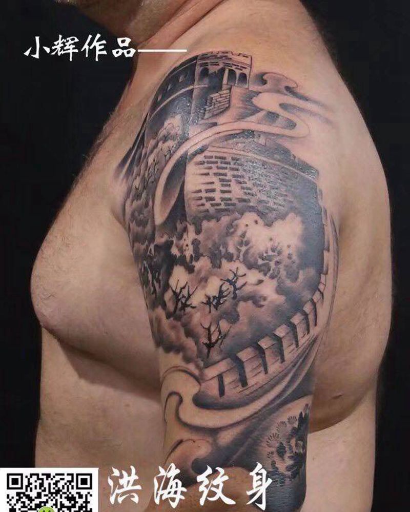 长城纹身图片_成品手臂欧美静物纹身图案