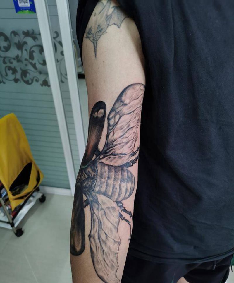 甲虫纹身图片_手臂欧美写实纹身图案