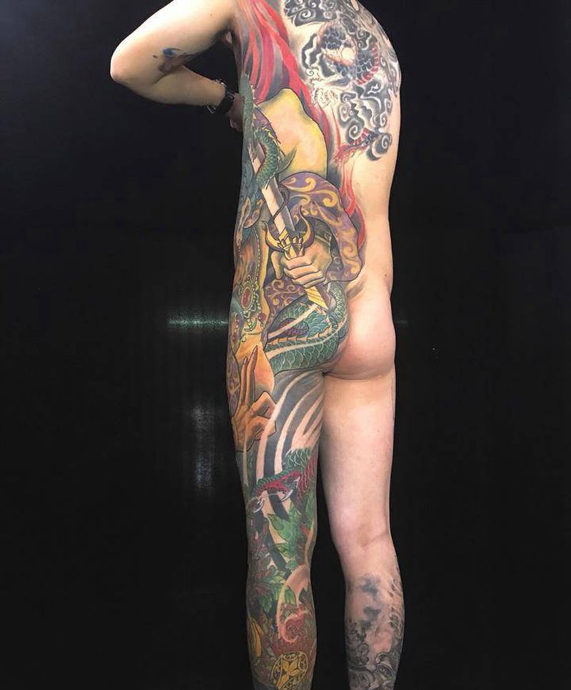 不动明王纹身图片_腰部臀部腿部脚部传统写实人物植物动物原创纹身图案