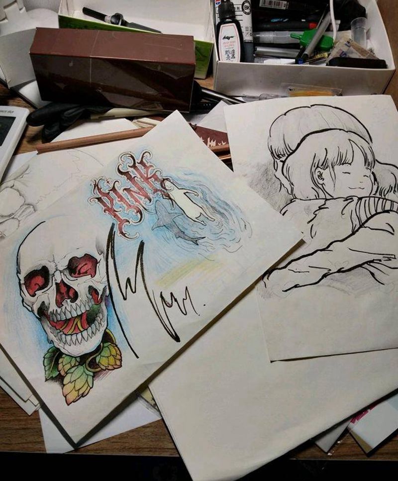 随笔画稿纹身图片_New School小手稿纹身图案