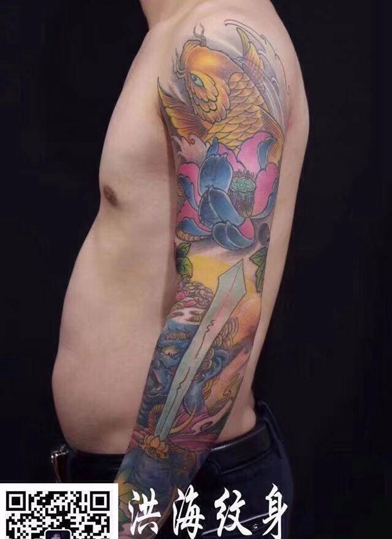 彩色花臂纹身图片_