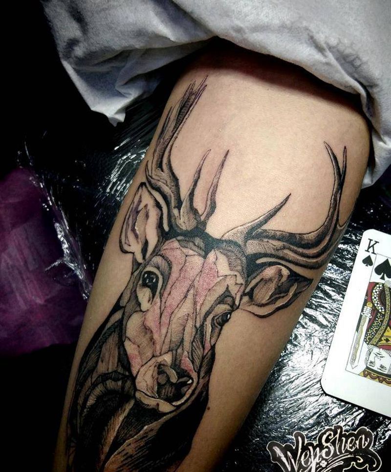 驯鹿纹身图片_手臂New School图腾纹身图案