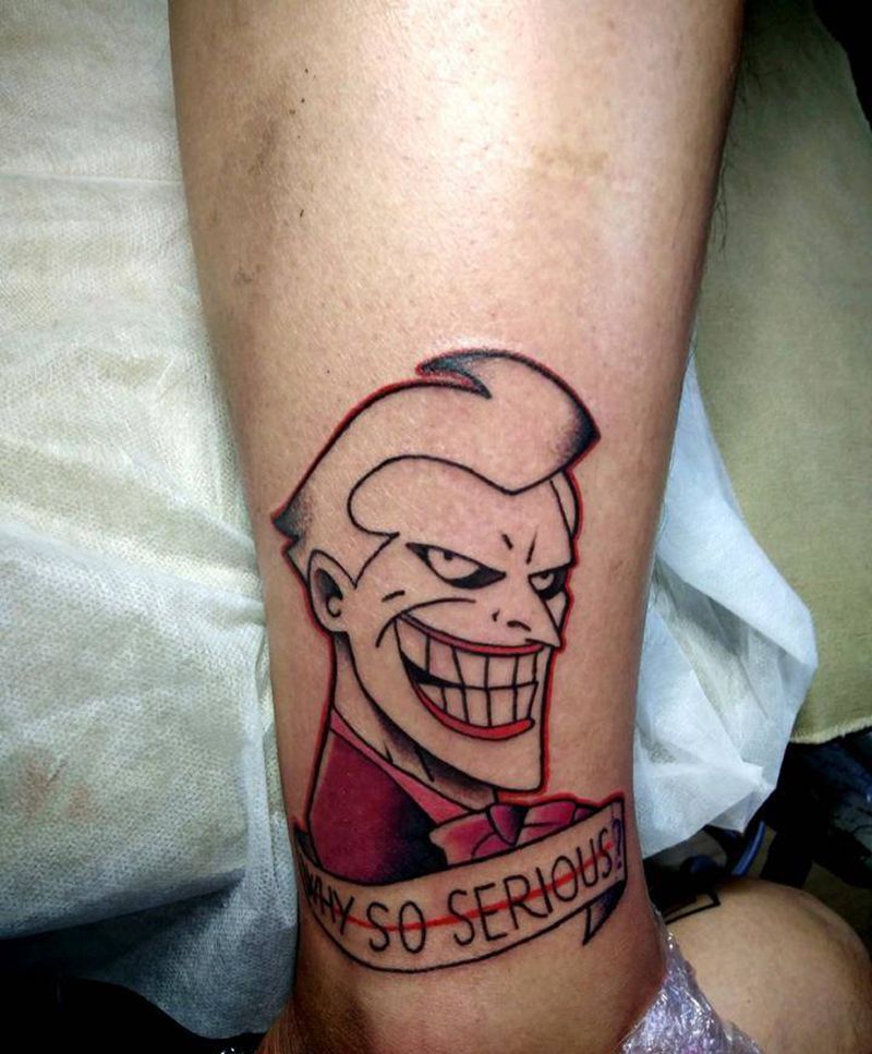 oldschool卡通版小丑纹身图片_腿部Old School卡通小丑纹身图案
