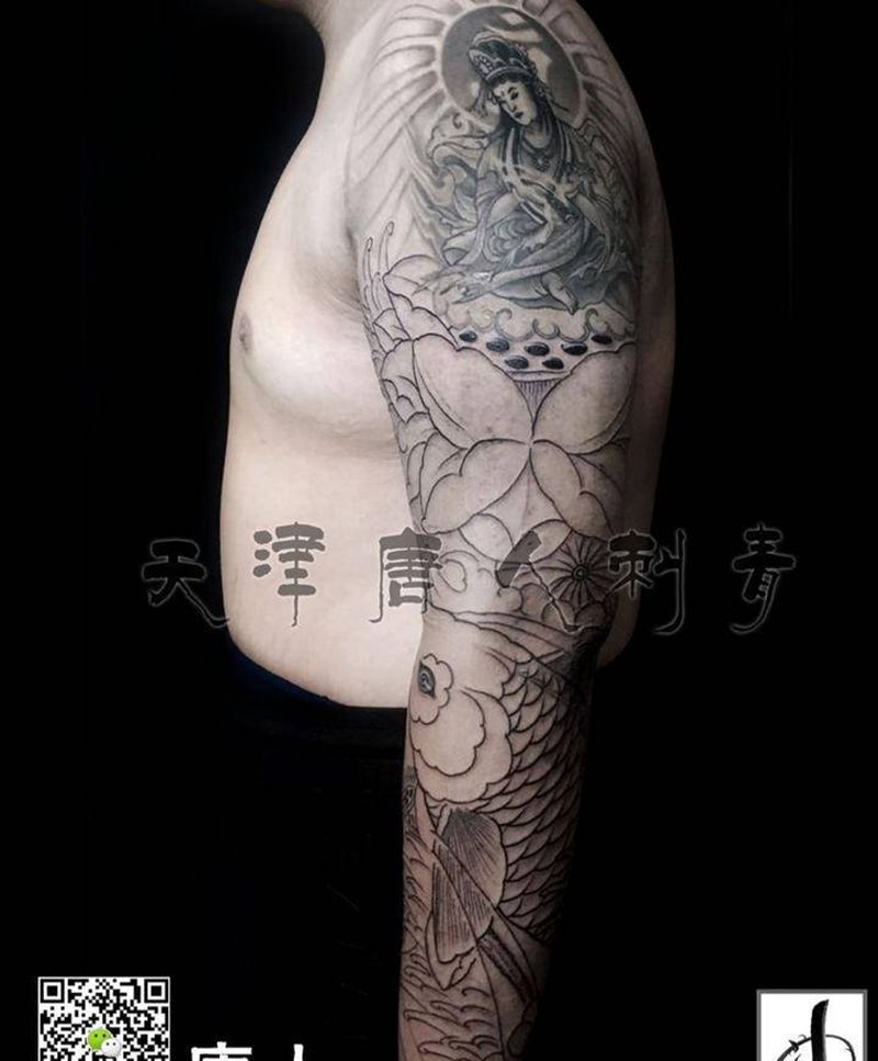 花臂衔接 融 割线完成纹身图片_