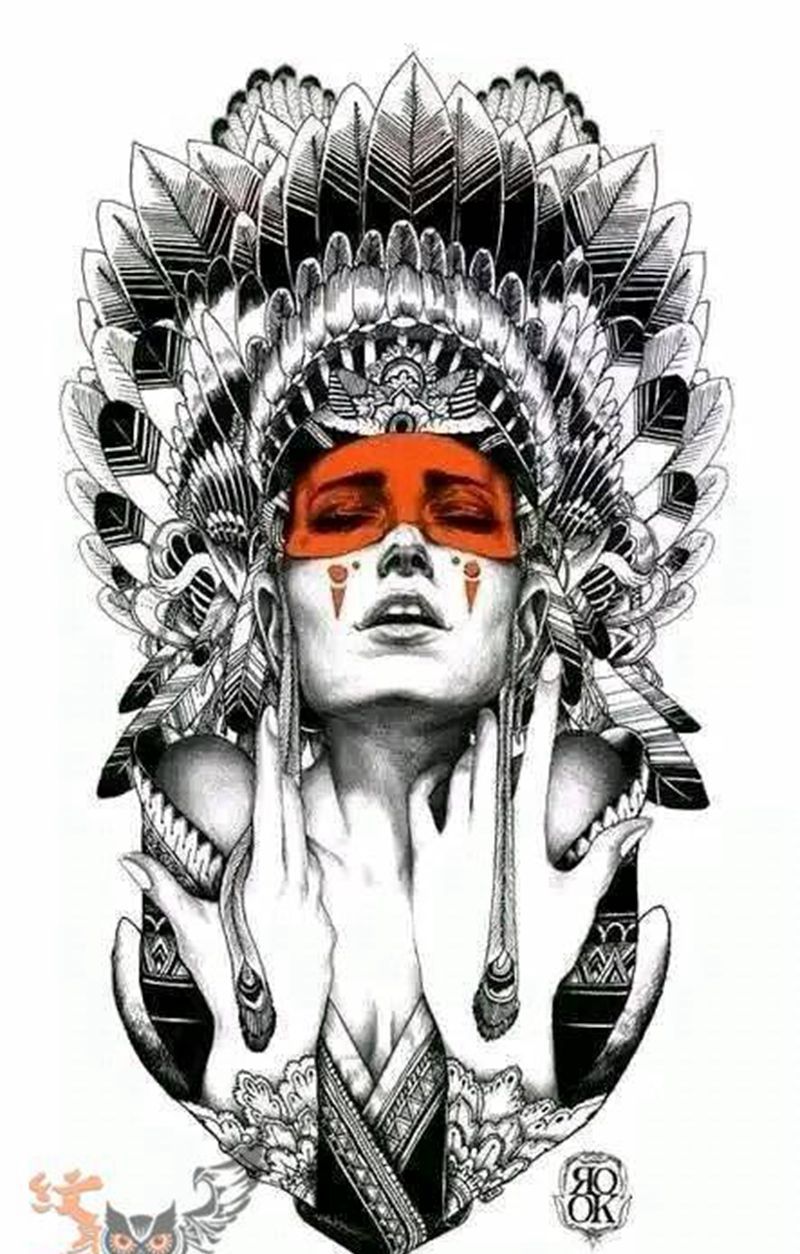 印第安少女纹身图片_