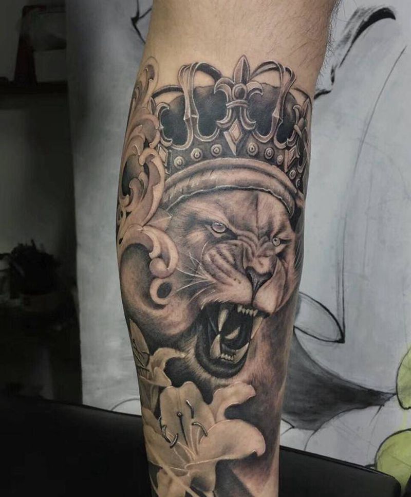 狮王 象神 小腿纹身图片_