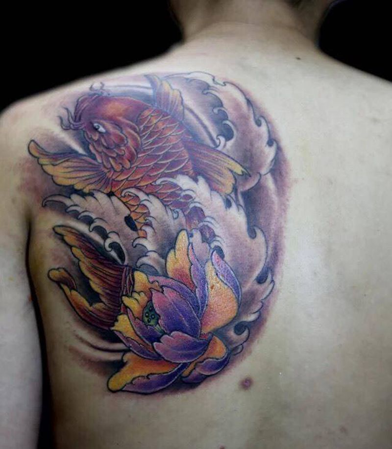 鲤鱼纹身纹身图片_成品手臂传统动物纹身图案