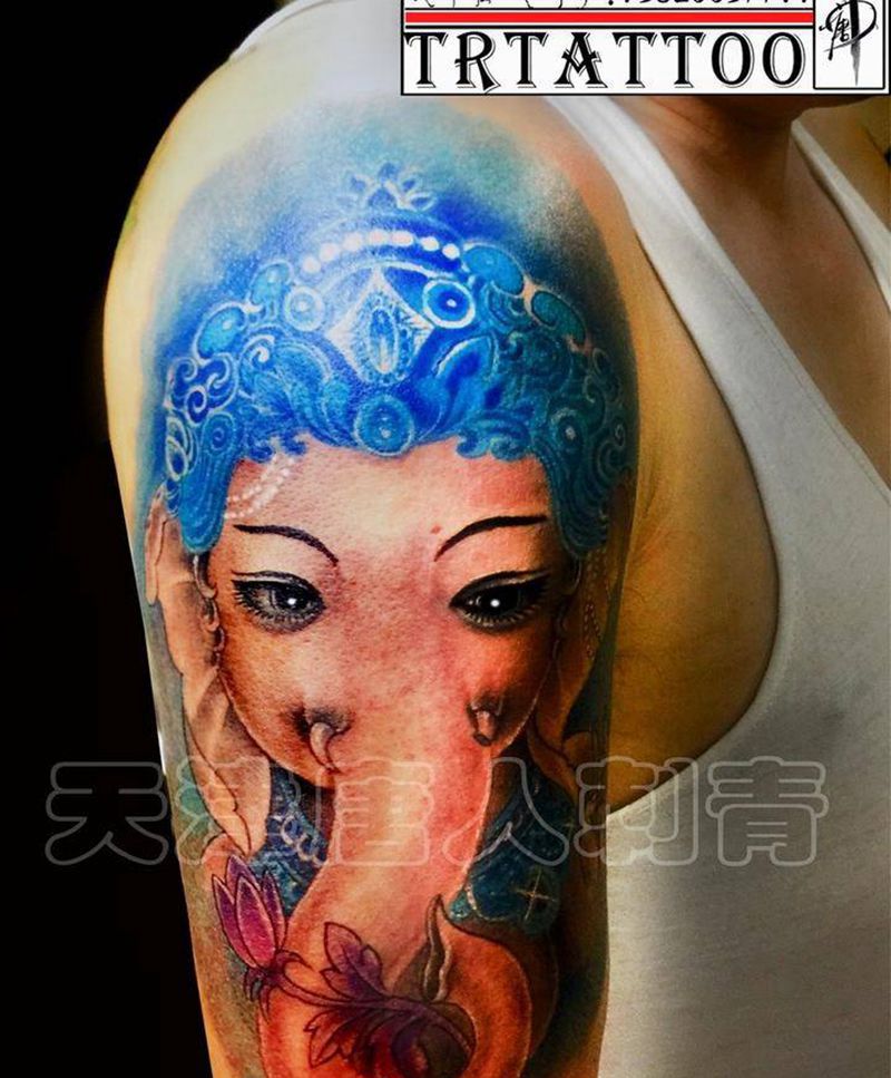 象鼻财神纹身图片_