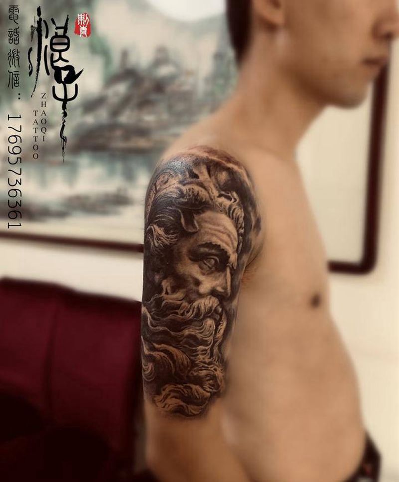 波塞冬纹身图片_手臂欧美写实纹身图案