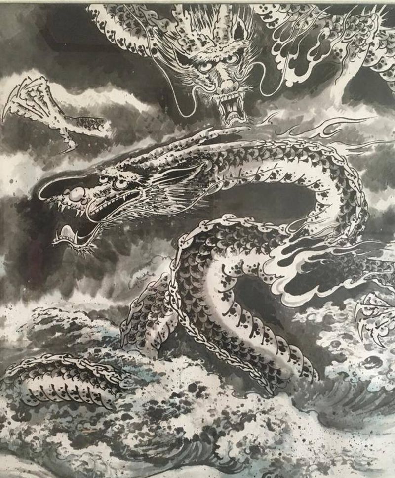 本人手稿,双龙纹身图片_